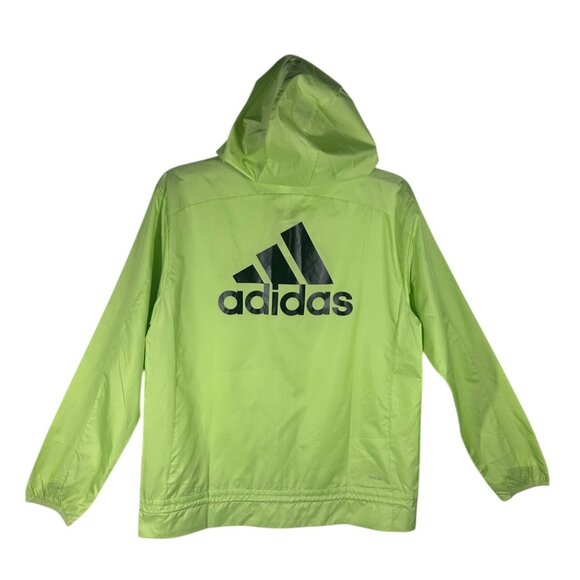 Adidas Windbreaker Jacket Mens Size S Lime Green Hooded Water-Resistant Nylon‎ - Picture 1 of 7